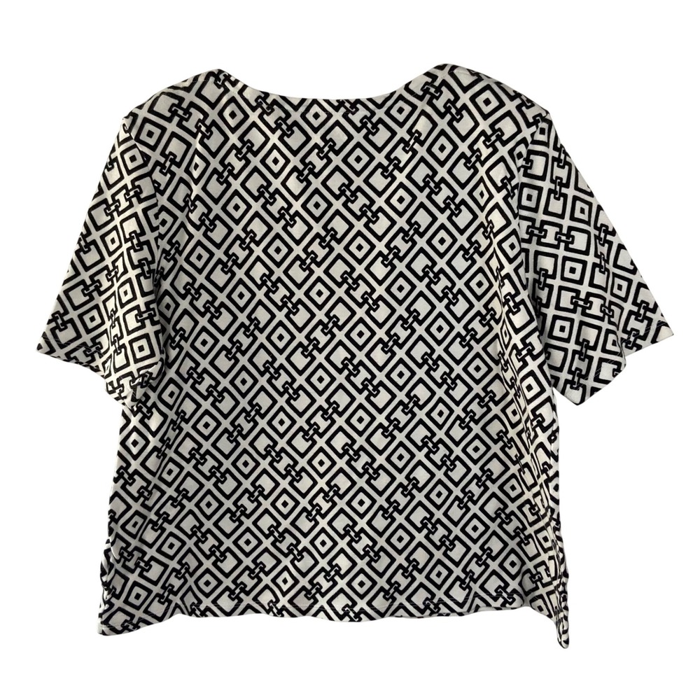 Charter Club Luxury Pima Cotton Top L Black White Geometric Chain Link Print - Picture 2 of 10